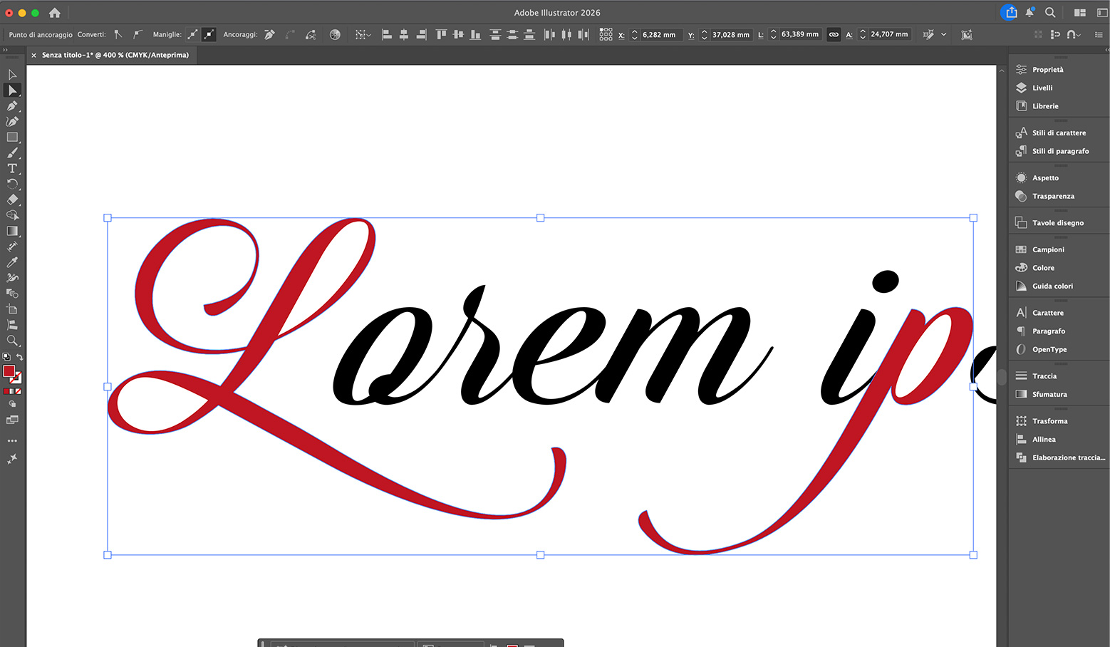 Testo trasformato in tracciati in Illustrator